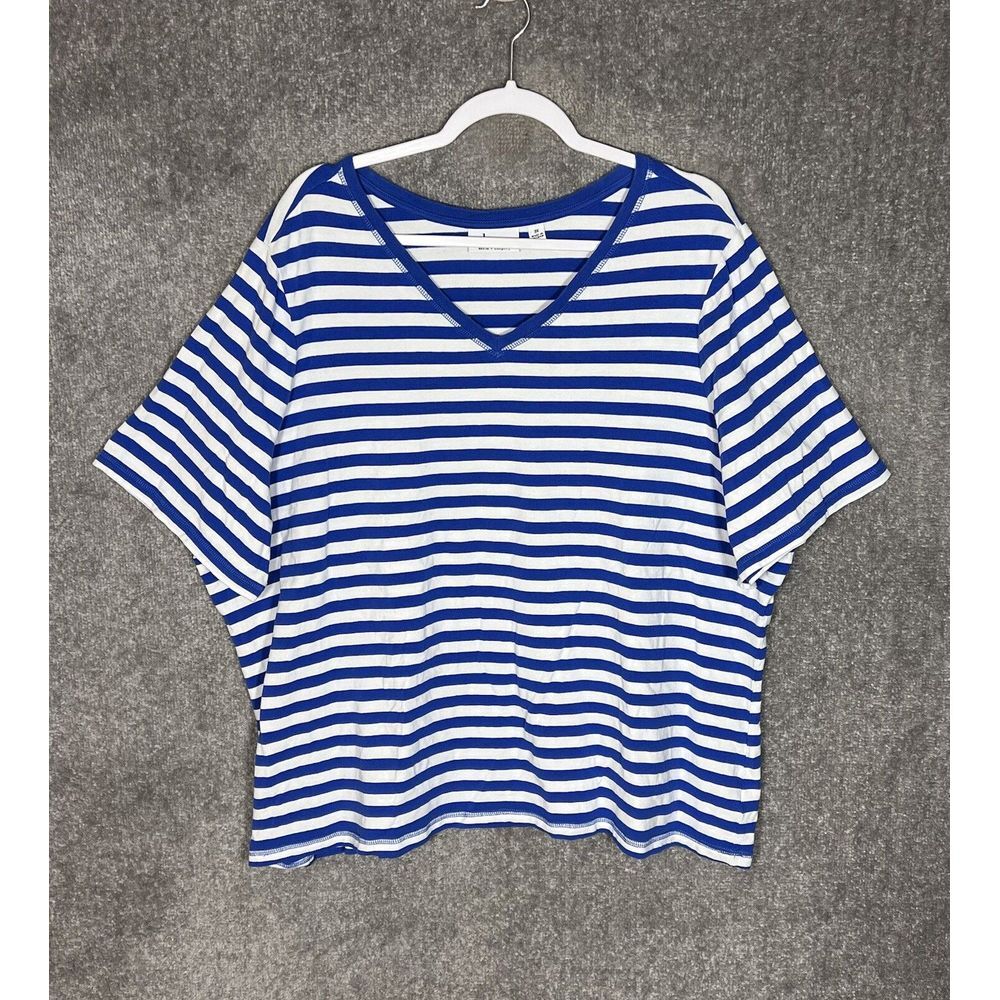 Denim & Co Perfect Jersey Top Womens Size 3X‎ Blue White Striped V-Neck Stretch
